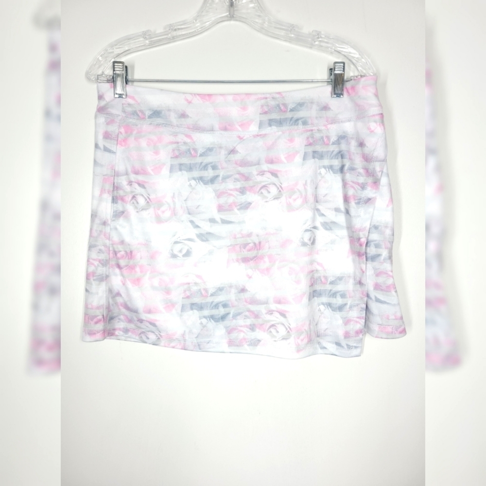 PGA Tour Women's White Pink Gray Patterned Golf Skort